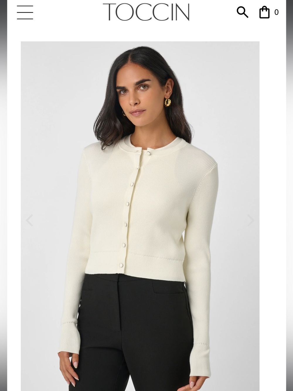 Toccin Ivory Ribbed Snap-Button Cardigan - Size M